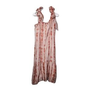 Marie Oliver Womens XS Linen Silk Lined Tiered Maxi Dress Tie Straps  Zip Side